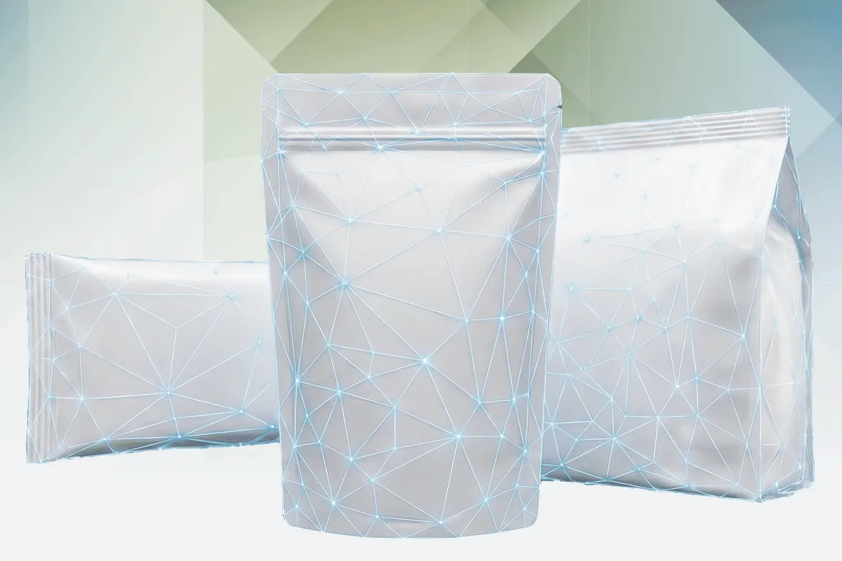 Flexible packaging mockups for snacks, pet food, and liquid products