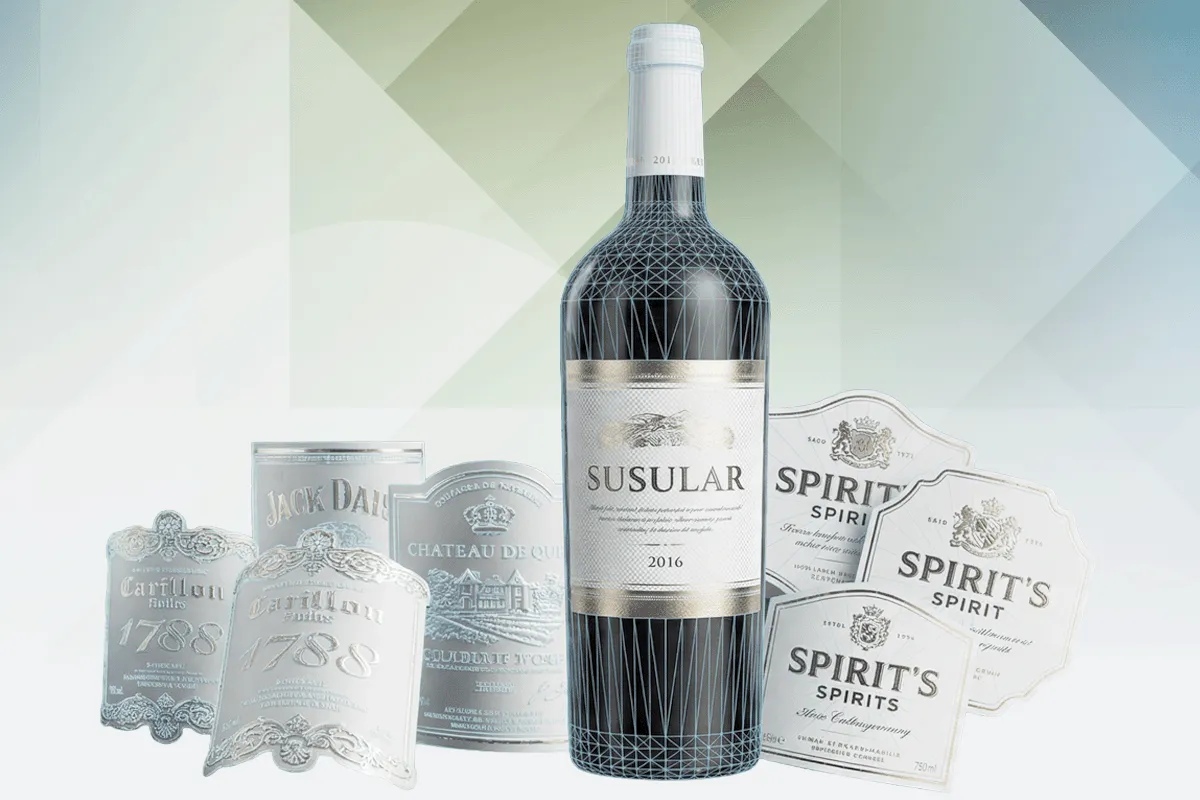 Premium label mockups with metallic effect for wine, spirits, cosmetics